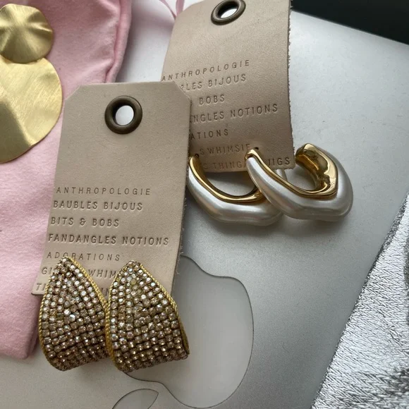 Anthropologie Gold and Cream Earring Duo - Picture 4 of 7